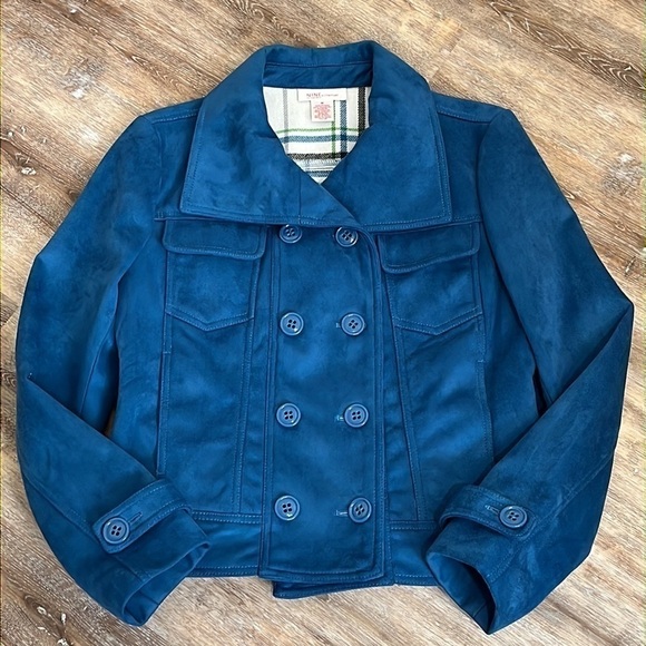 Nine and Company Faux Suede Teal Jacket Coat Plaid Flannel Liner size Medium - Picture 6 of 16